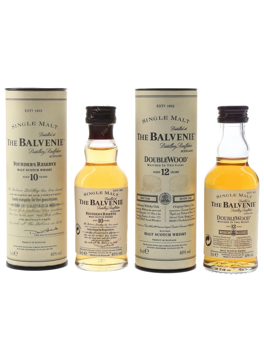 Balvenie 10 Year Old Founder's Reserve & 12 Year Old Doublewood Bottled 1990s & 2000s 2 x 5cl / 40%