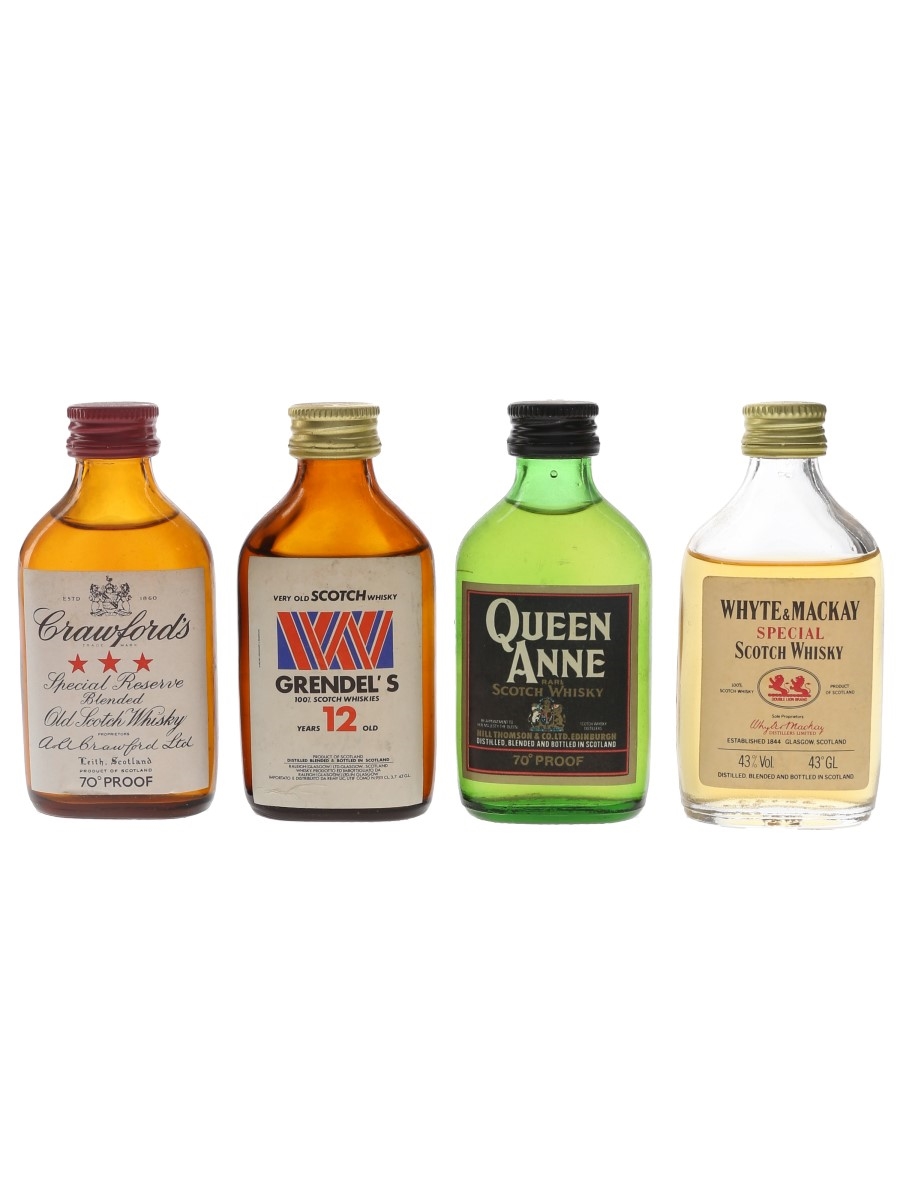 Crawford's, Grendel's, Queen Anne & Whyte & Mackay Bottled 1970s & 1980s 4 x 3.7cl-5cl