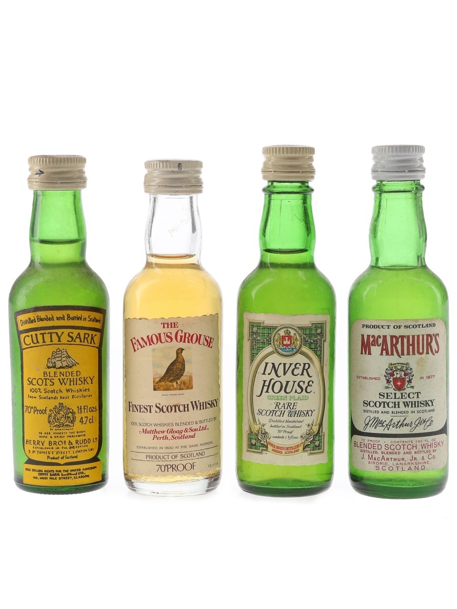 Cutty Sark, Famous Grouse, Inver House & MacArthur's Bottled 1970s 4 x 4.7cl-5cl / 40%