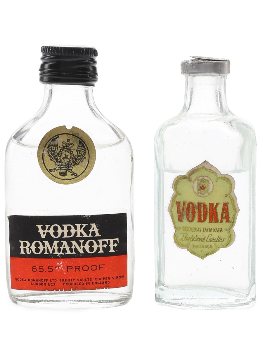 Bartolome Canellas & Romanoff Vodka Bottled 1960s 2 x 5cl