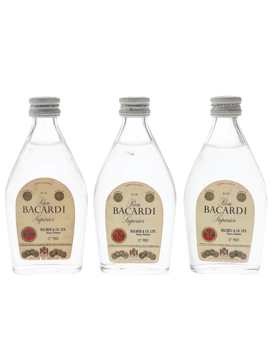 Bacardi Carta Blanca Bottled 1960s-1970s - Bahamas 3 x 5cl / 40%