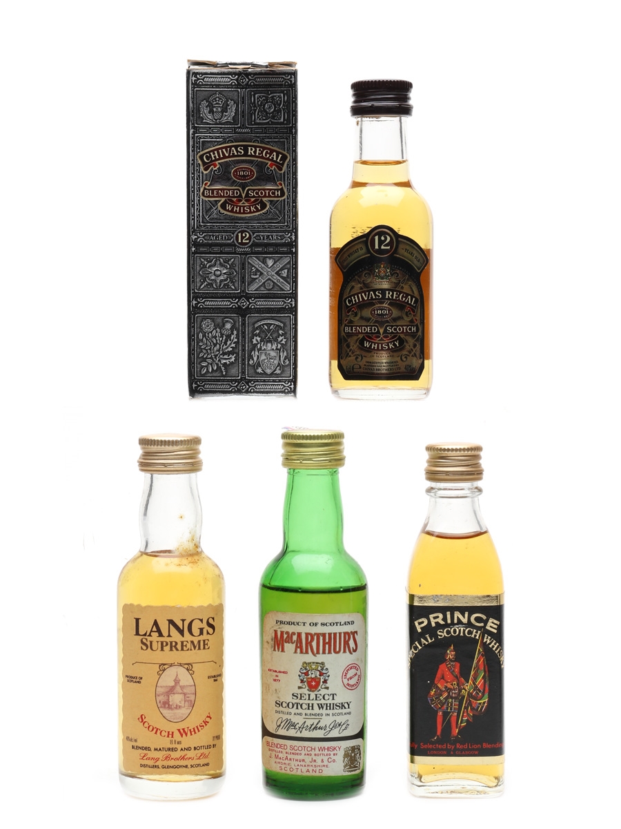 Chivas Regal, Lang's Supreme, MacArthurs & Prince Bottled 1980s-1990s 4 x 4.7cl-5cl