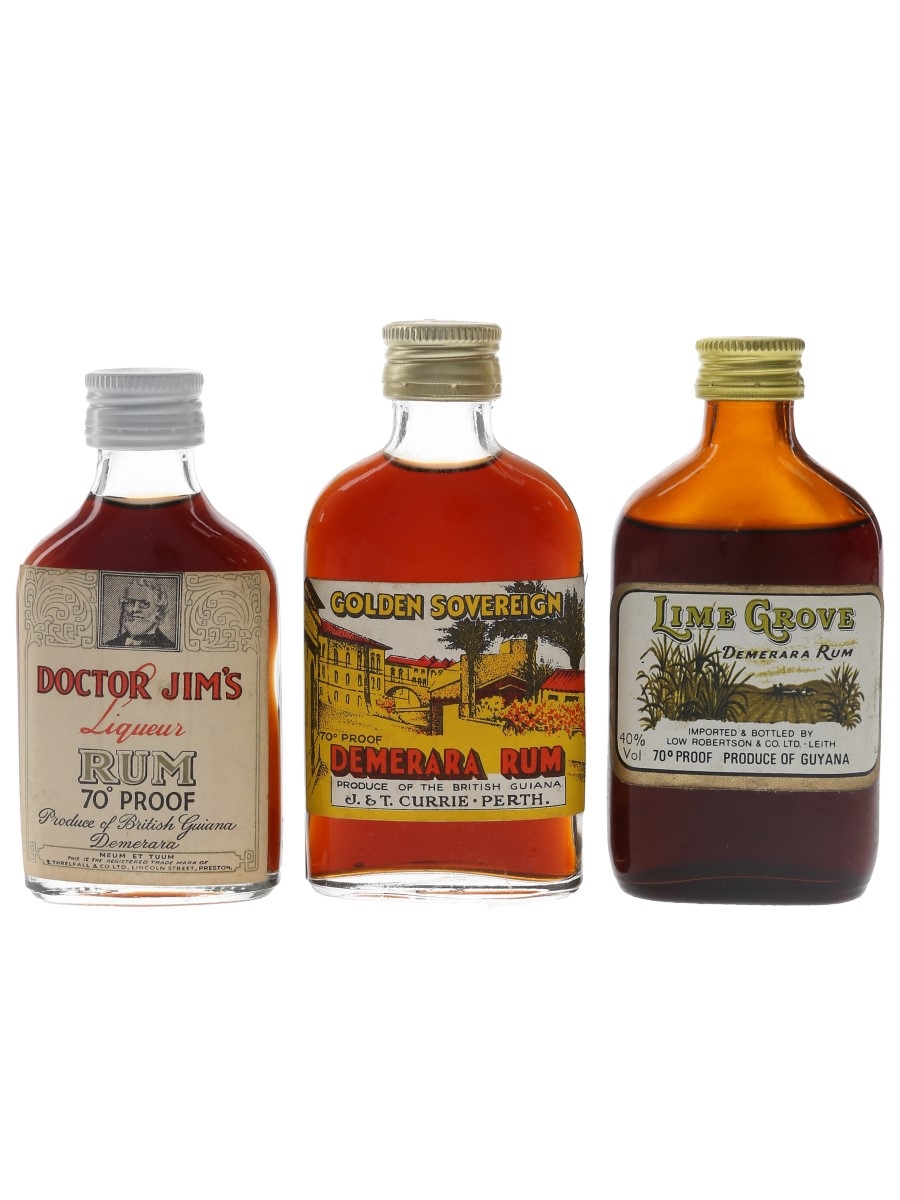 Doctor Jim's, Golden Sovereign & Lime Grove Demerara Rum Bottled 1950s & 1960s 3 x 5cl / 40%
