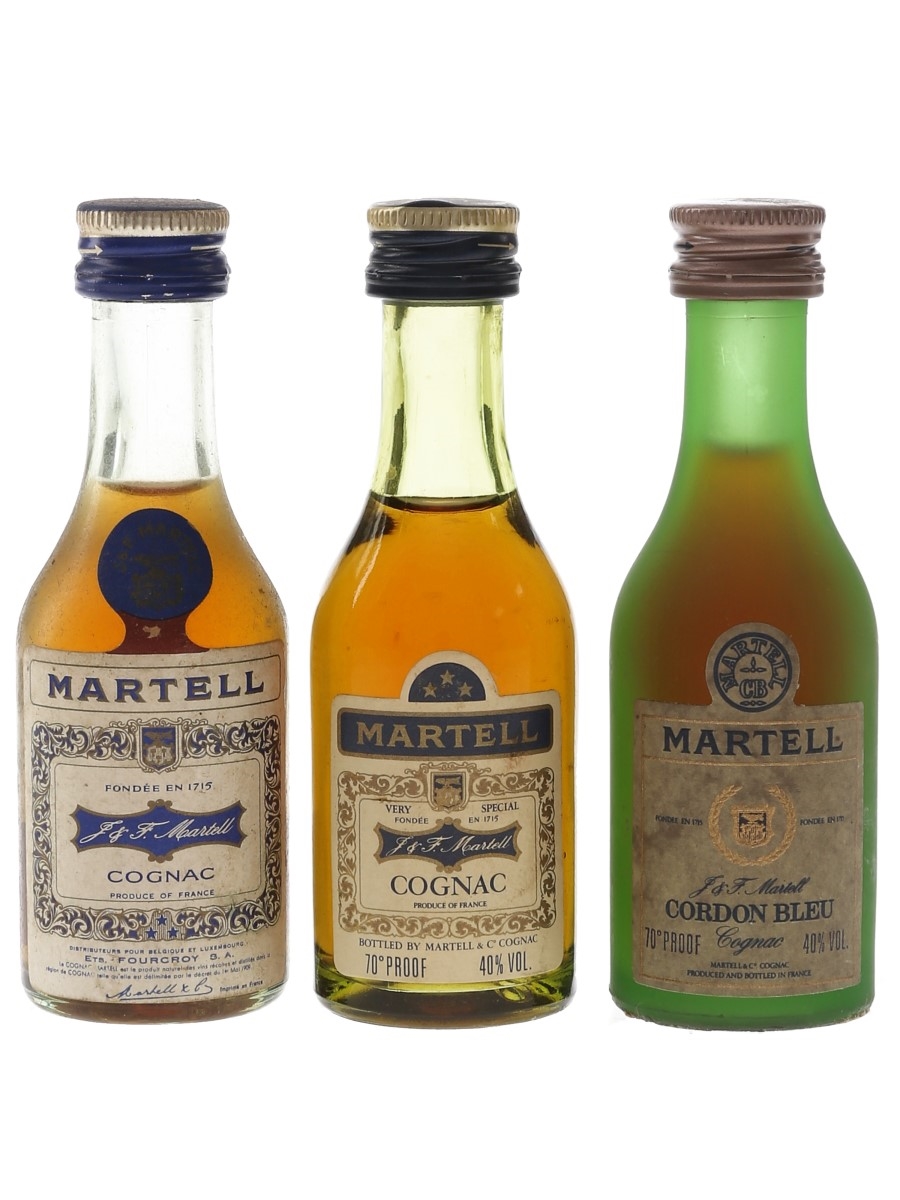 Martell 3 Star & Cordon Bleu Bottled 1970s 3 x 3cl / 40%