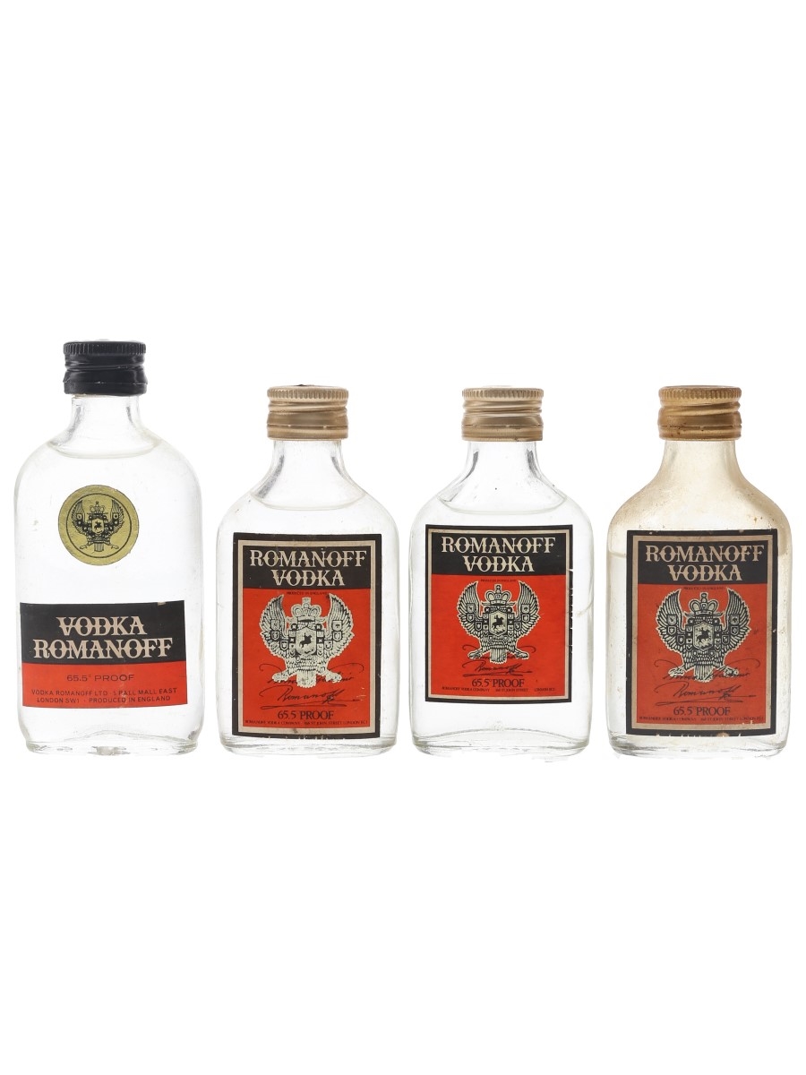 Romanoff Vodka Bottled 1960s & 1970s 4 x 4cl-5cl / 37.5%
