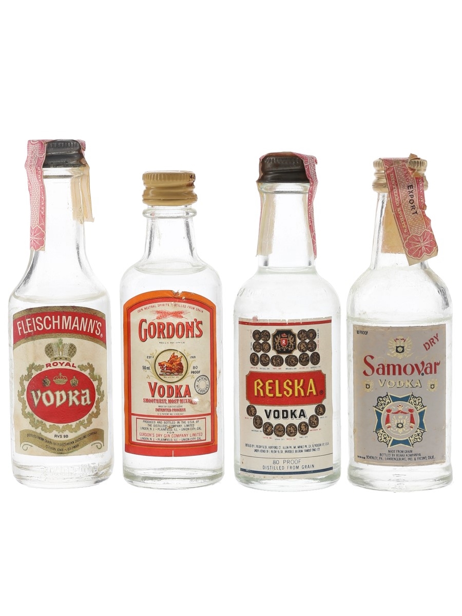 Fleischmann's, Gordon's, Relska & Samovar Bottled 1960s-1970s 4 x 5cl / 40%