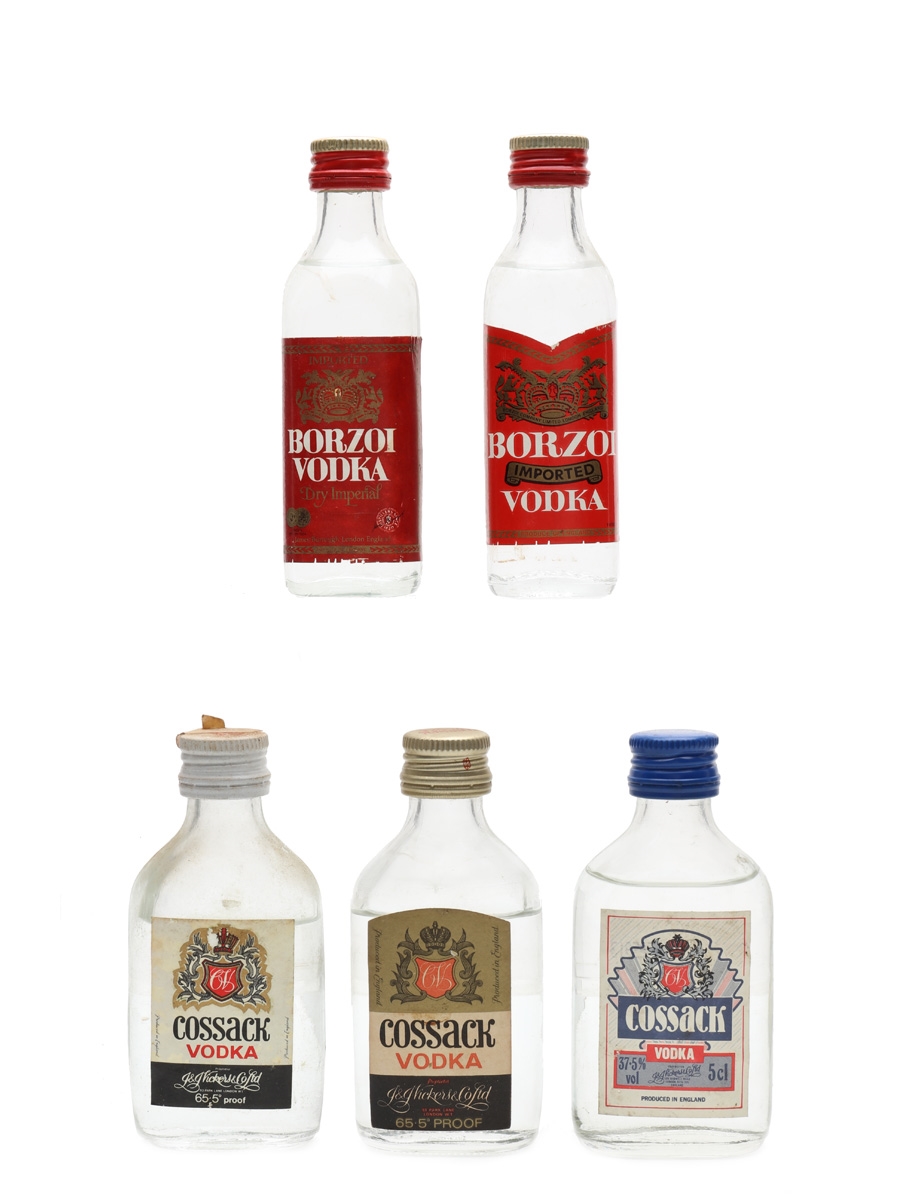 Borzoi & Cossack Vodka Bottled 1970s & 1980s 5 x 5cl