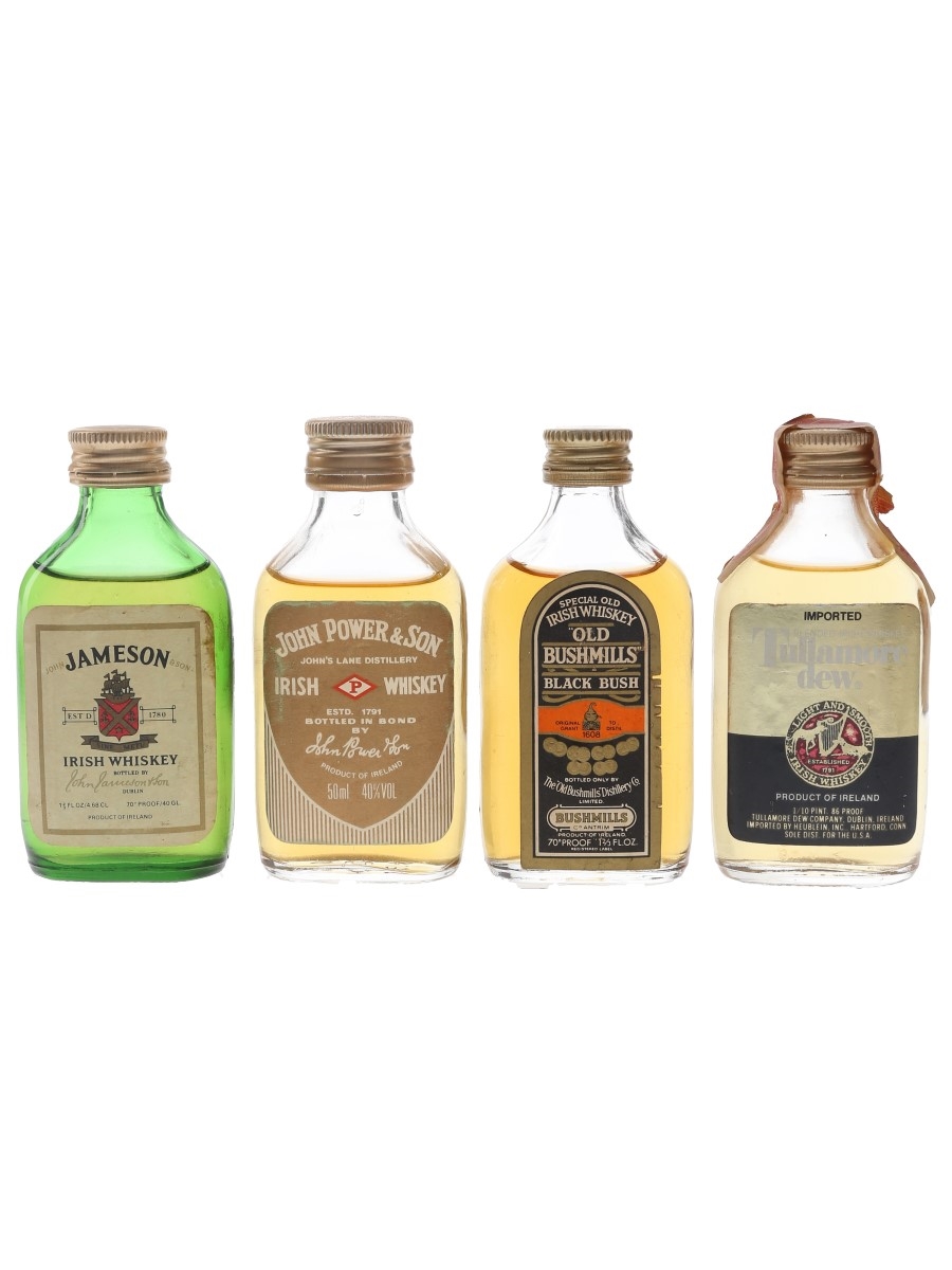 Jameson, John Power, Old Bushmills & Tullamore Dew Bottled 1970s & 1980s 4 x 4.7cl-5cl