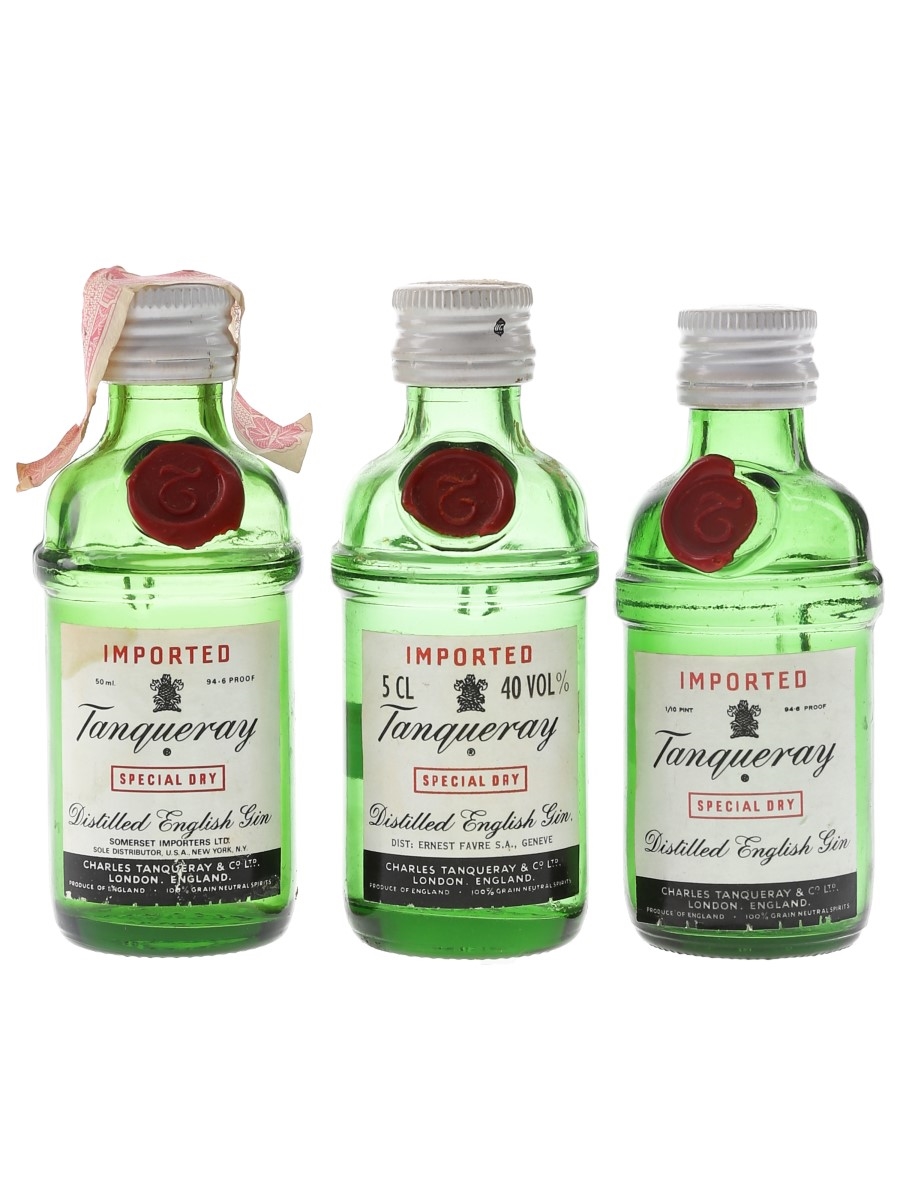 Tanqueray Special Dry Gin Bottled 1970s-1980s 3 x 4.7cl-5cl