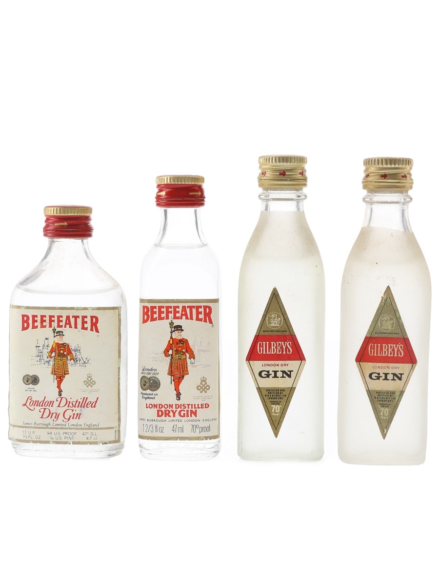 Beefeater & Glibey's London Dry Gin Bottled 1960s & 1970s 4 x 4.7cl-5cl