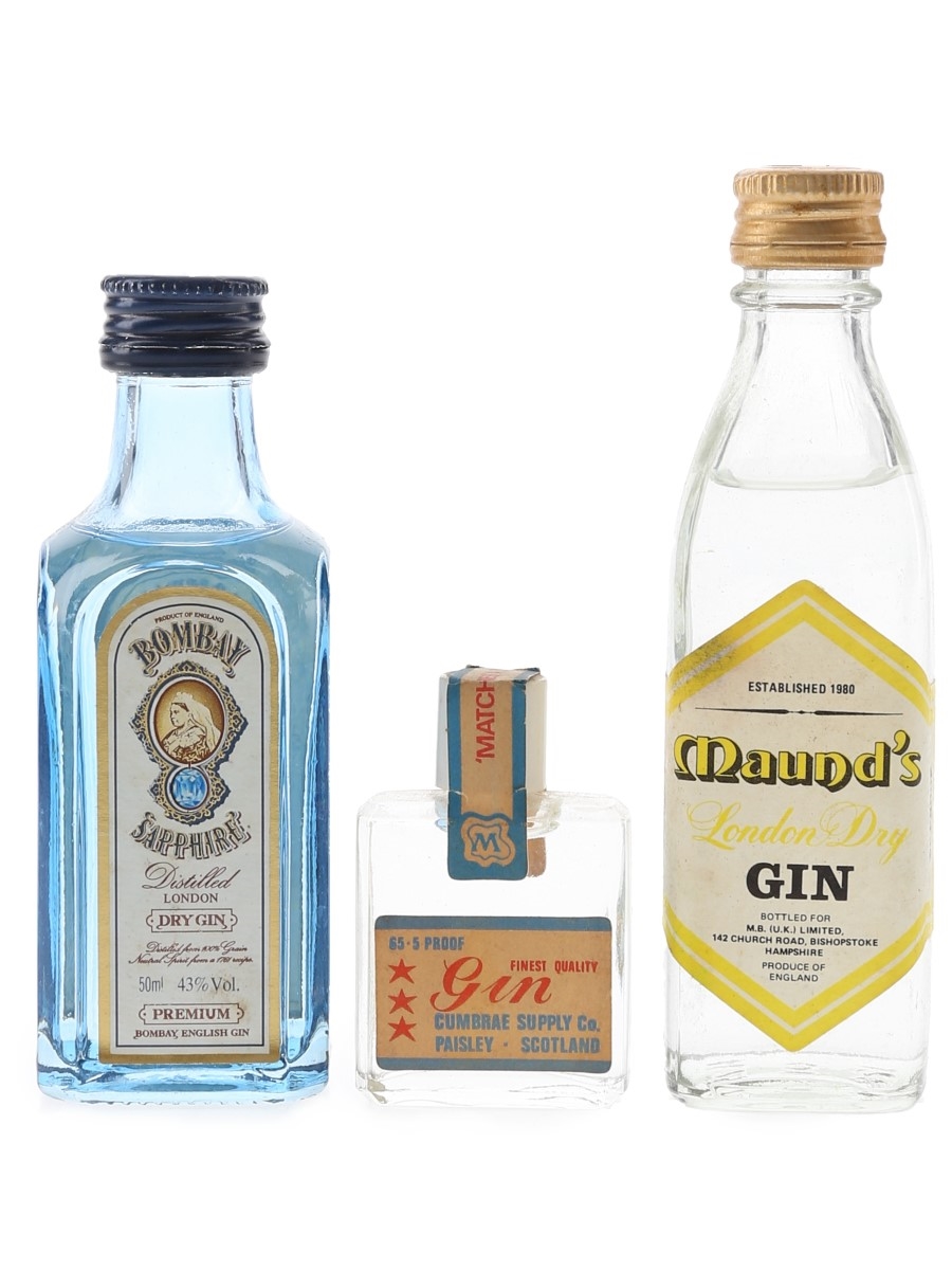 Bombay Sapphire, Cumrae Supply & Maund's Gin  3 x 1cl-5cl