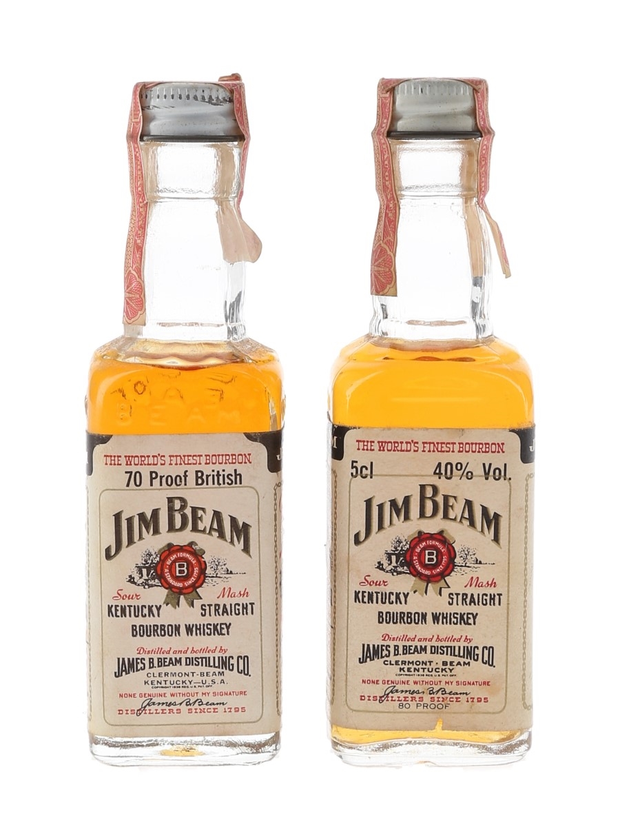 Jim Beam Bottled 1970s-1980s 2 x 4.7cl-5cl / 40%