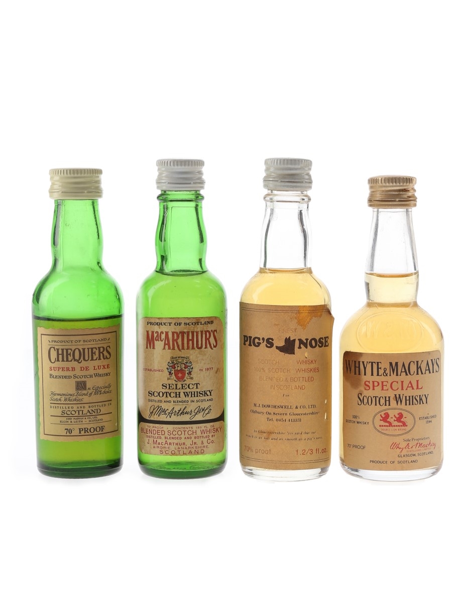 Chequers, MacArthur's, Pig's Nose And Whyte & Mackays Bottled 1970s 4 x 4.7cl-5cl