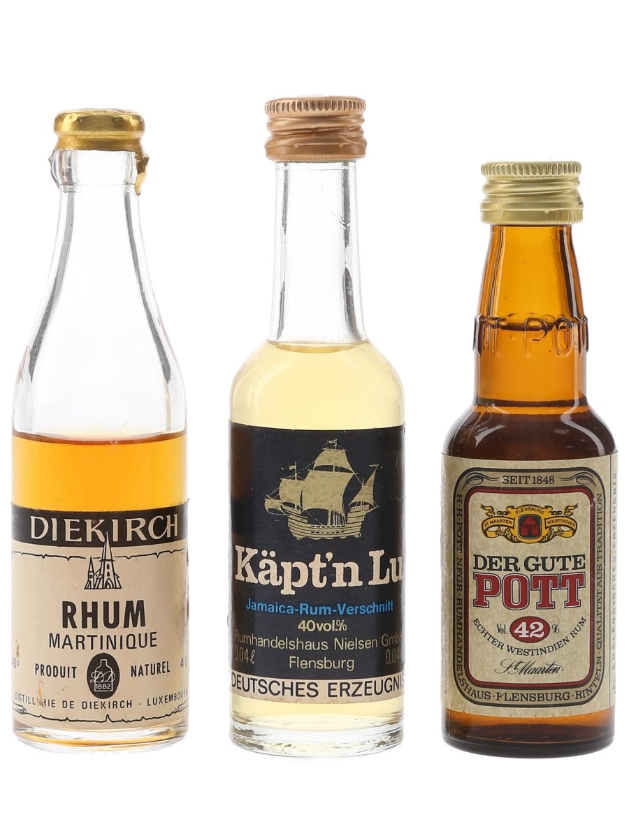 Der Gute Pott, Diekirch & Kapt'n Lu Bottled 1980s 3 x 4cl-4.5cl
