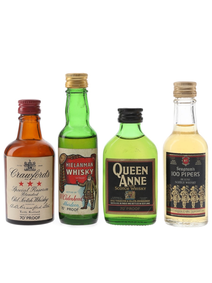 Crawford's, Hielanman, Seagram's & Queen Anne Bottled 1970s 4 x 5cl