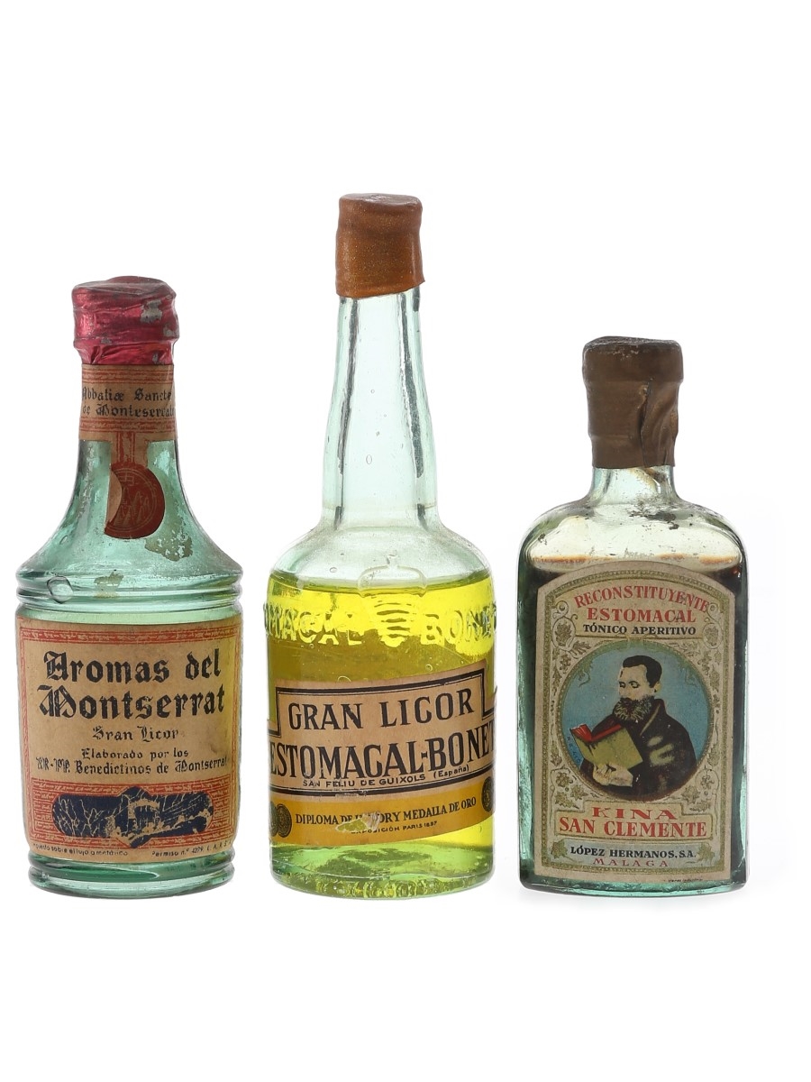 Aromas Del Montserrat, Estomagal Bonet & Kina San Clemente Bottled 1950s-1960s 3 x 5cl