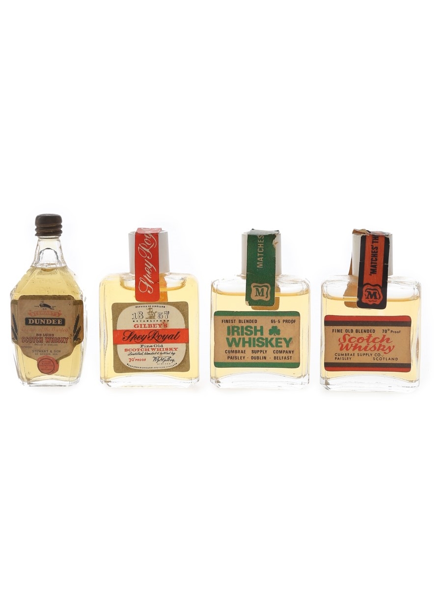 Dundee, Irish Whiskey, Scotch Whisky & Spey Royal Bottled 1970s - Tiny Novelty Bottles 4 x 1cl / 40%