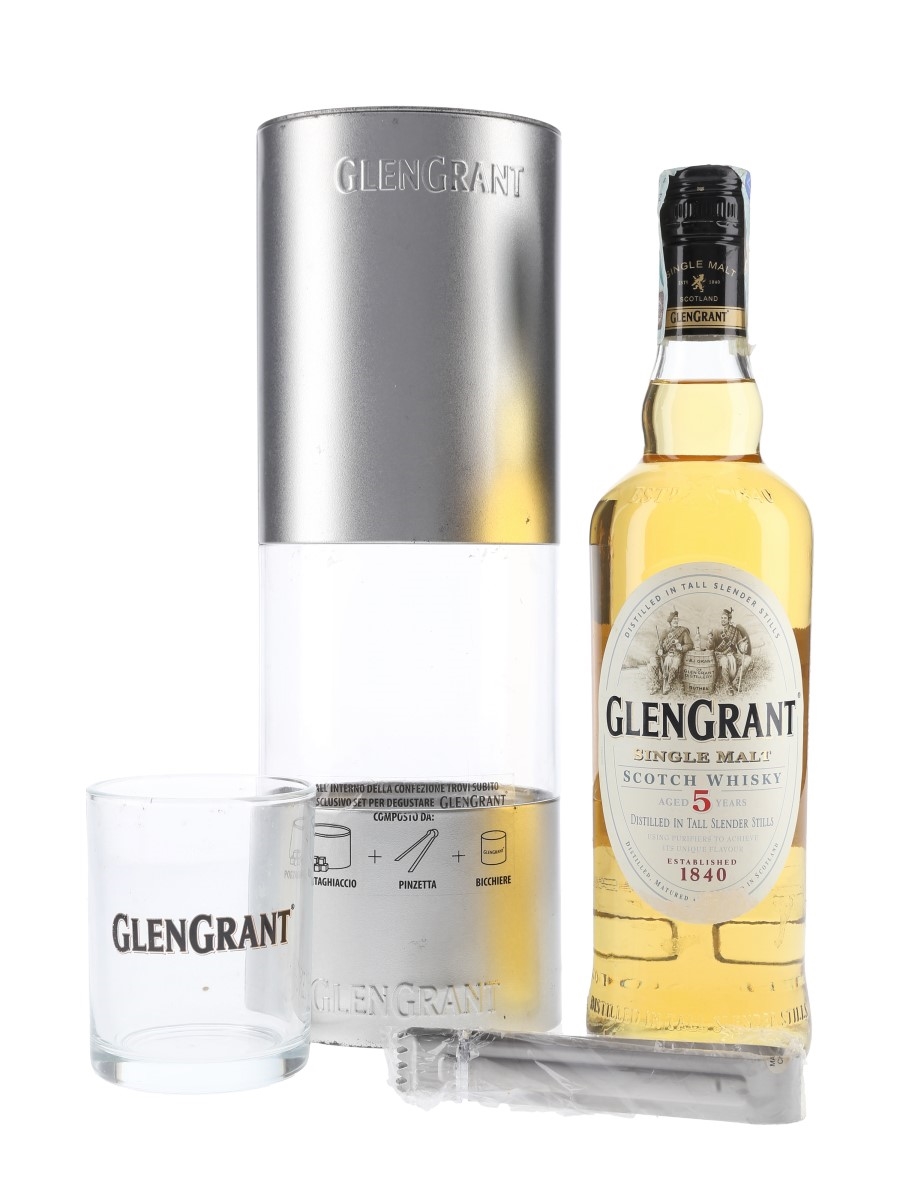 Glen Grant 5 Year Old Ice Bucket, Tweezers & Glass Gift Set 70cl / 40%