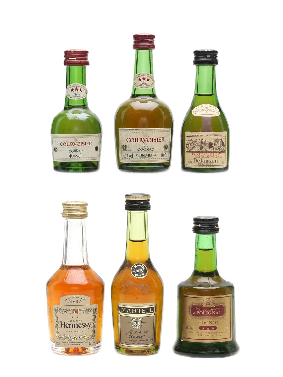 Cognac Miniatures Incl. Delamain, Hennessy & Courvoiser 5cl, 3 x 4cl & 2 x 3cl