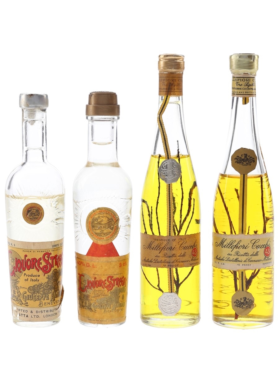 Millefiori Cucchi & Strega Liqueurs Bottled 1960s-1970s 4 x 3cl-4cl