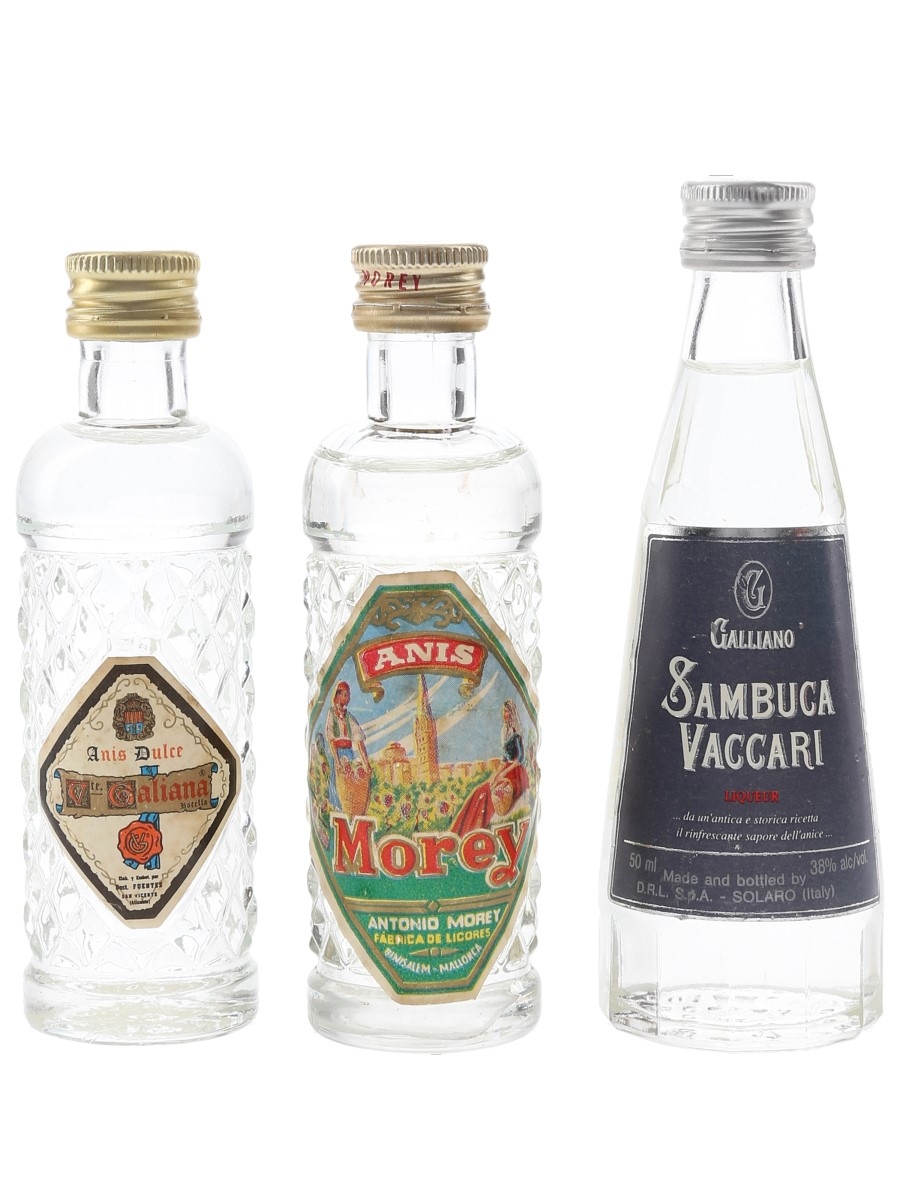 Assorted Anise Liqueurs Fuentes, Galliano, Morey 3 x 5cl