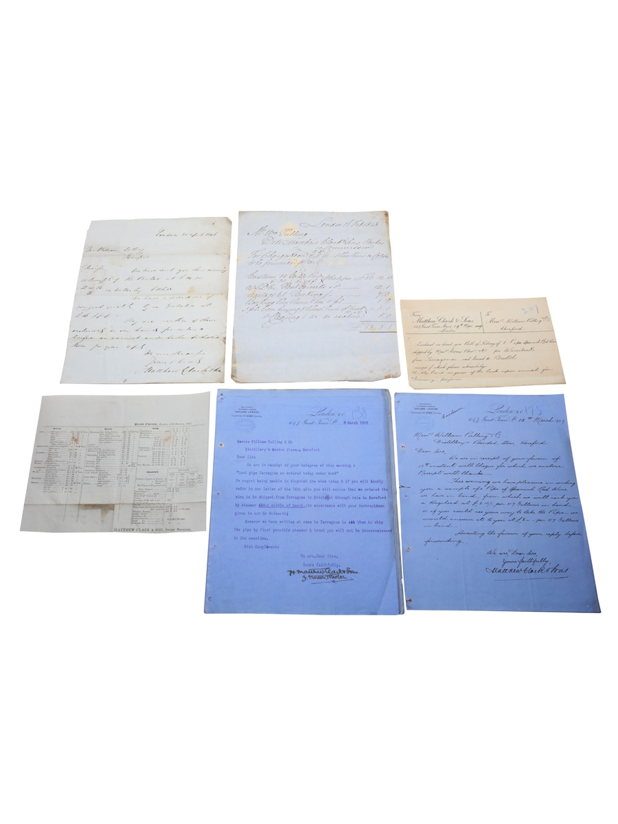 Matthew Clark & Sons Correspondence, Dated 1846-1909 William Pulling & Co. 
