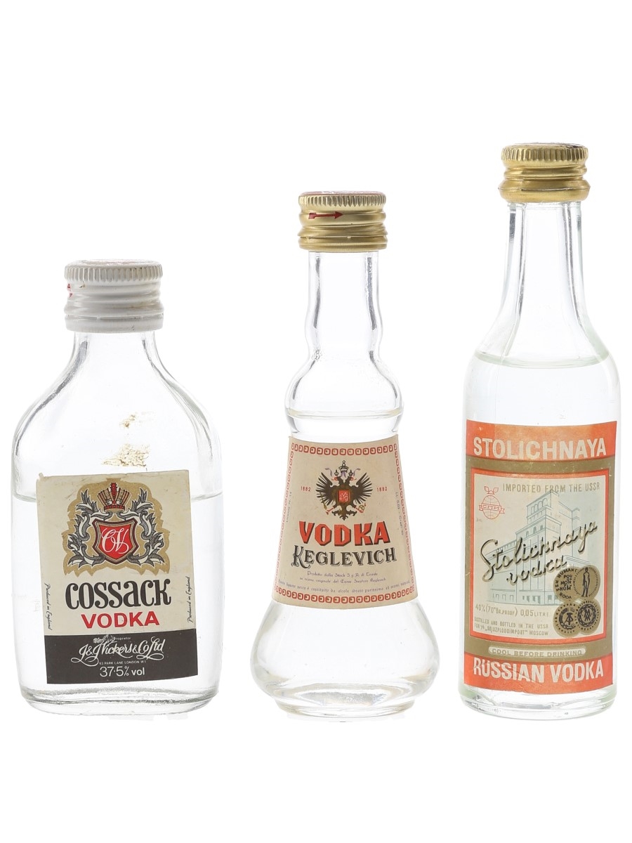 Cossack, Keglevich & Stolichnaya Vodka Bottled 1980s 3 x 3cl-5cl