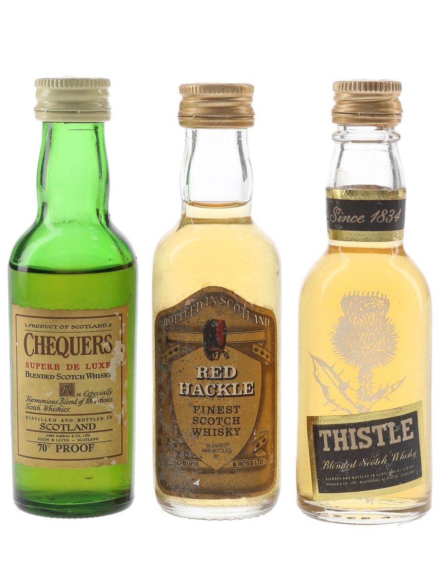 Chequers, Red Hackler & Thistle Bottled 1970s 3 x 5cl