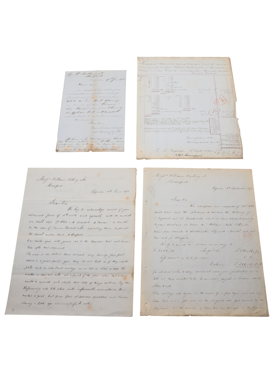 Hennessy Correspondence & Invoice, Dated 1872-1877 William Pulling & Co. 